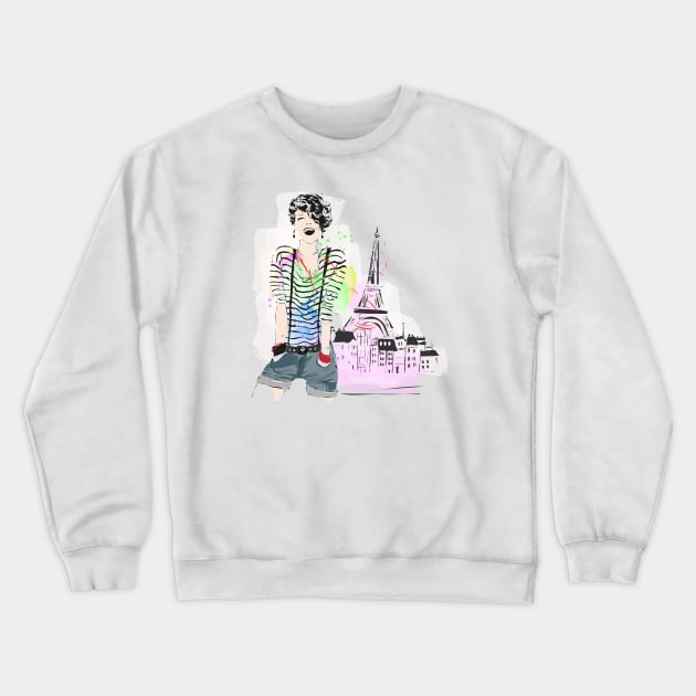 Happy Girl In Paris Crewneck Sweatshirt by JFDesign123